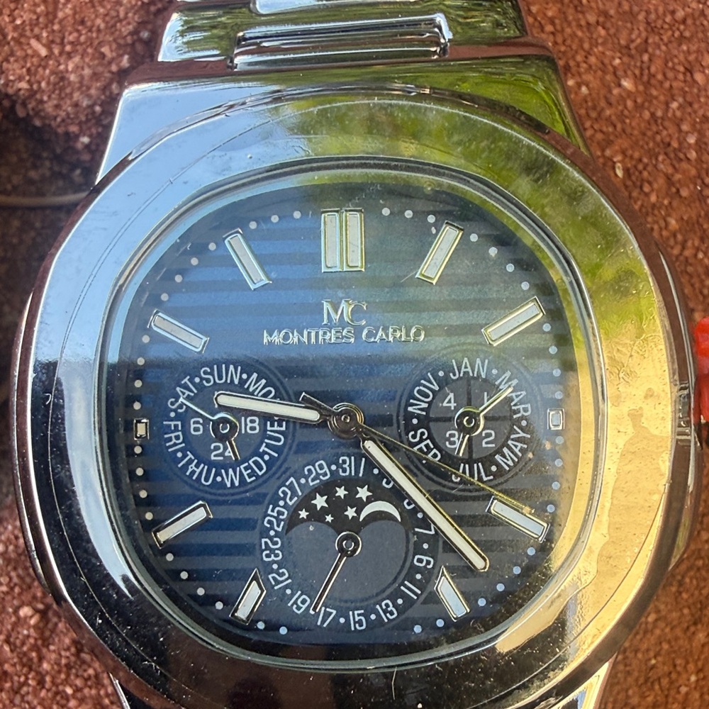 #98 Montres Carlo Silver and Blue Watch